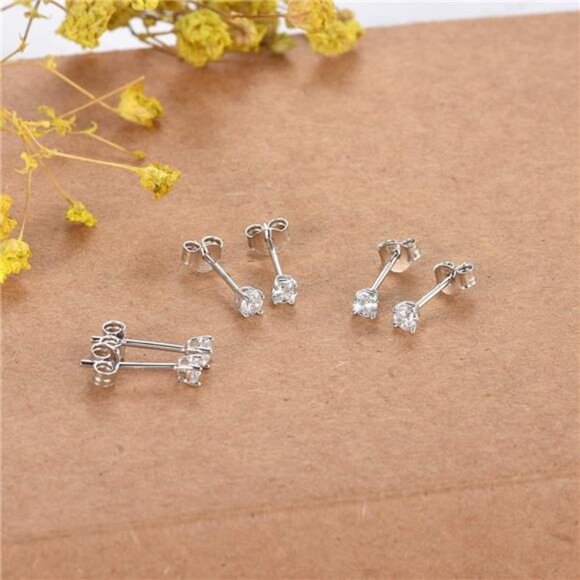 Sterling Silver Stud Earrings Set Tiny Ball CZ Pearl Cartilage Tragus Jewelry - Picture 3 of 7